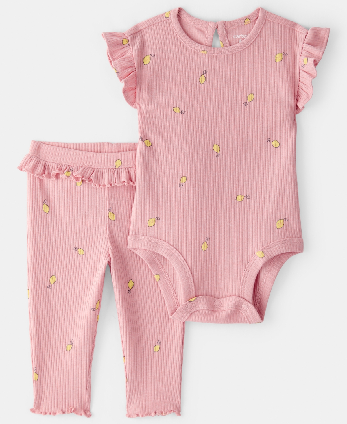 Carter's Baby Girls' Lemon Flutter-Sleeve Bodysuit and Pants, 2-Piece Set