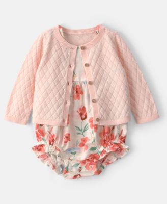 Baby Girls' Crewneck Cardigan and Floral Bubble Romper, 2-Piece Set