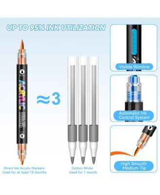 12 Colors Soft and Hard Double-Headed Straight Liquid Acrylic Pen, Student DIY Graffiti Pen for Rock Painting, Wood, Ceramic and DIY Crafts