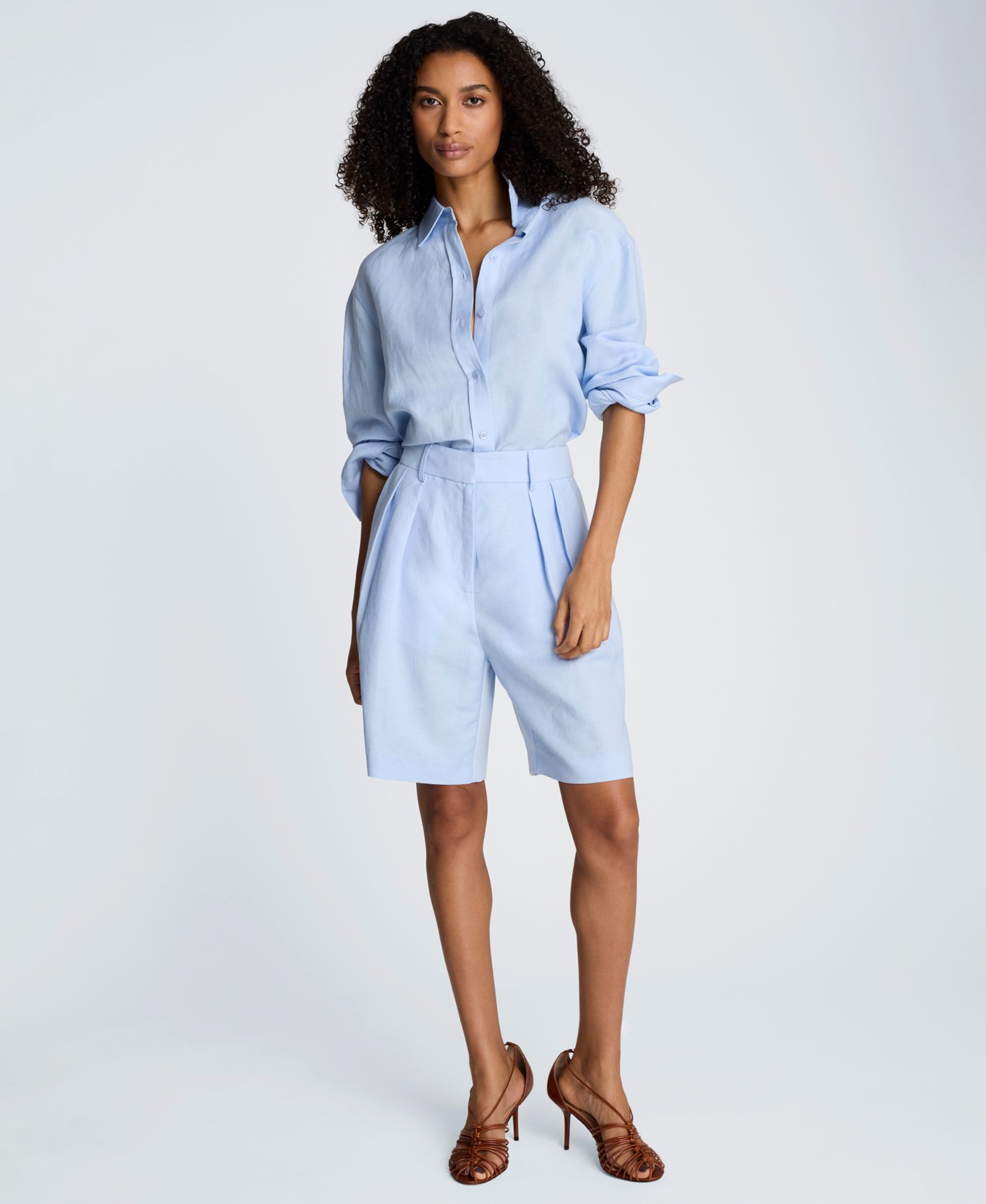 Women's Long-Sleeve Button-Front Linen Blend Top