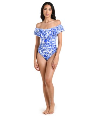 Women's Botanical Brocade Ruffle One-Piece Swimsuit