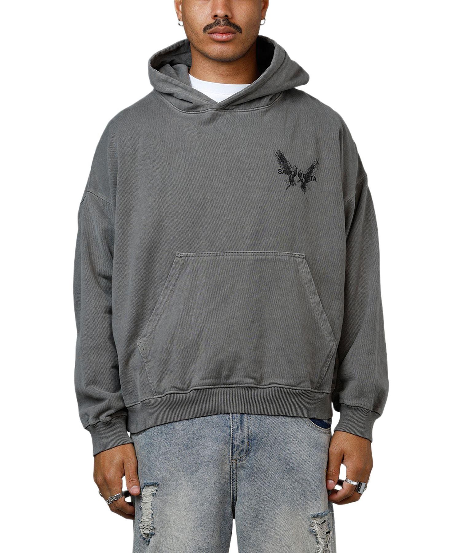Men's Black Doves Premium Hoodie Washed Charcoal