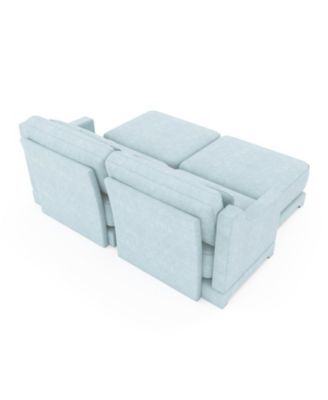 Chenille 2-Seater Sofa w/ Ottoman & Pillows - Sky Blue