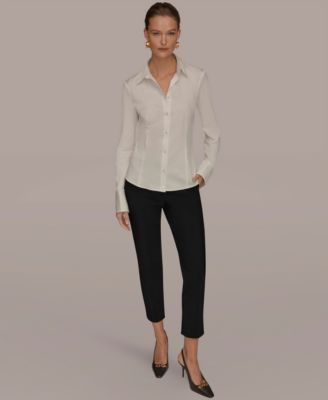 Women's Mixed Media Long-Sleeve Poplin Shirt