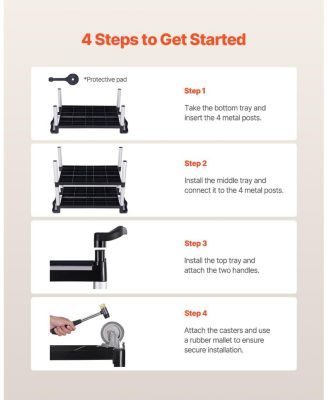 3-Tier Utility Cart, 500-Lb Capacity, 31.1" x 19.3", Plastic Service Cart w/ Swivel Wheels & Brakes