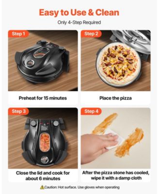 Electric Pizza Oven, 12", 1200W, Cordierite Stone, 5 Heat Modes, Viewing Window, Up to 788°F, Black