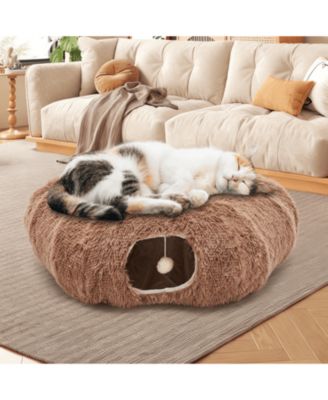 Brown Cat Tunnel with Cat Bed