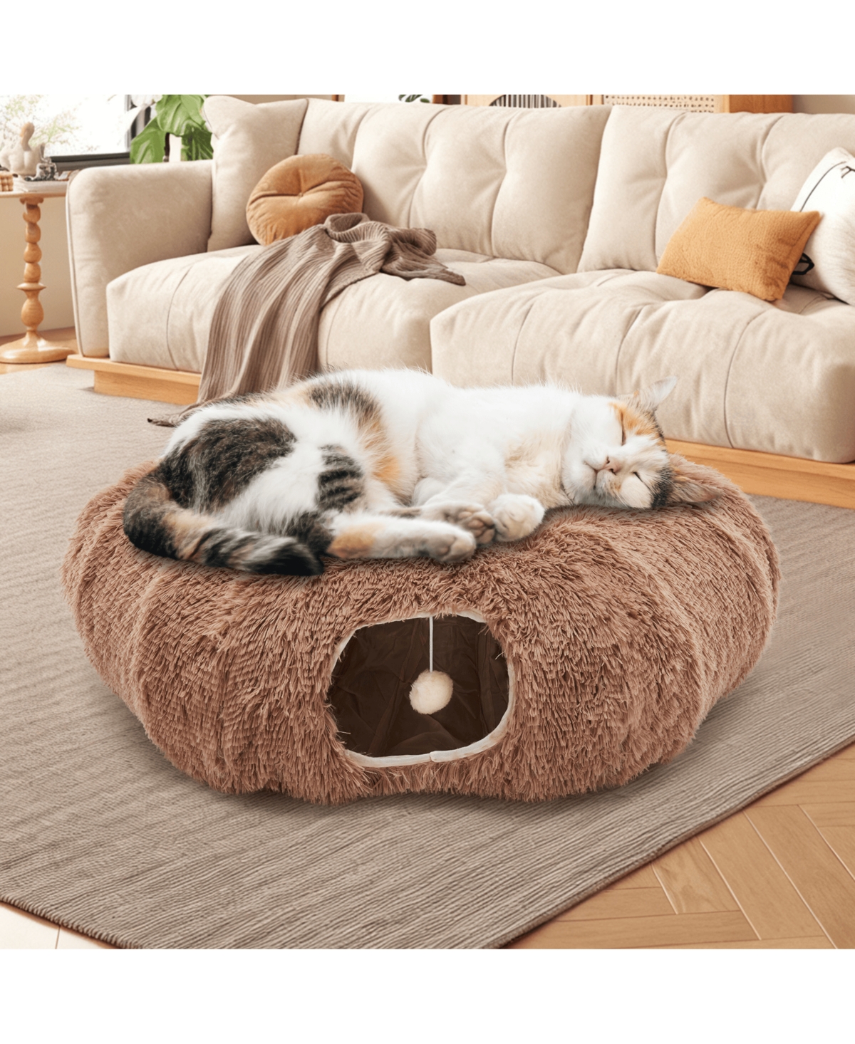 Zeus & Ruta Brown Cat Tunnel with Cat Bed