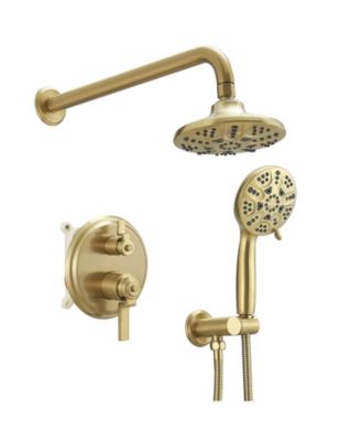 Single Handle 2-Spray Shower Faucet Set 1.8 GPM with Valve Dual Function Handheld Shower Head in Brushed Gold.