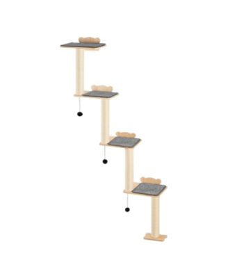4-Piece Wall-Mounted Pine Wood Cat Shelf Set, Holds up to 40 lbs