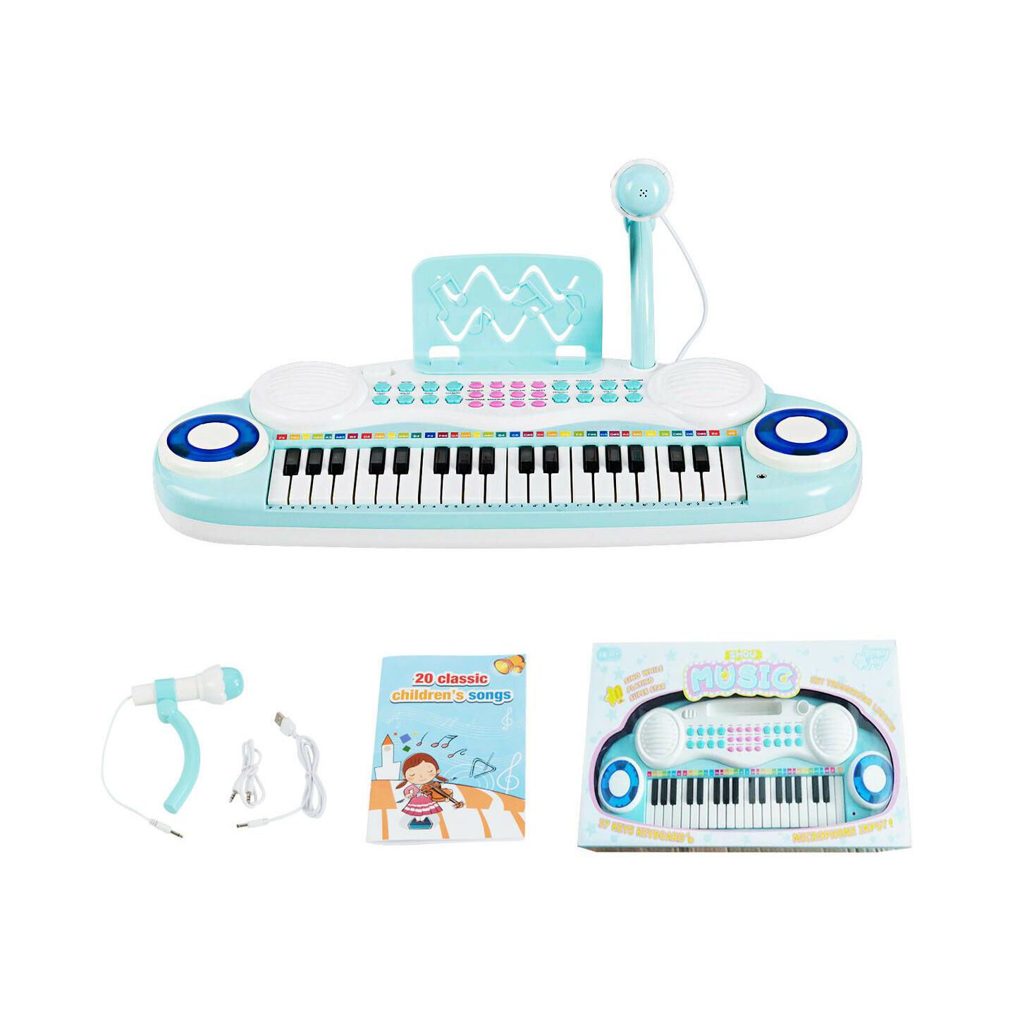 Детская игрушка HONGGE 37-Key Kids Electric Keyboard Piano With Learning Functions, Ages 18 Months+, цвет: Синий — фото 2
