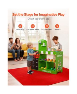 Wooden Kids Grocery Store Playset with Conveyor Belt and Toys