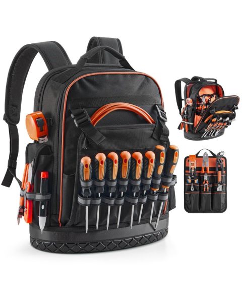 Рюкзак Mecale Tool, 64 Pockets, Heavy-Duty Jobsite w/ Laptop Compartment & Molded Base, Tradesmen Bag, цвет: Чёрный