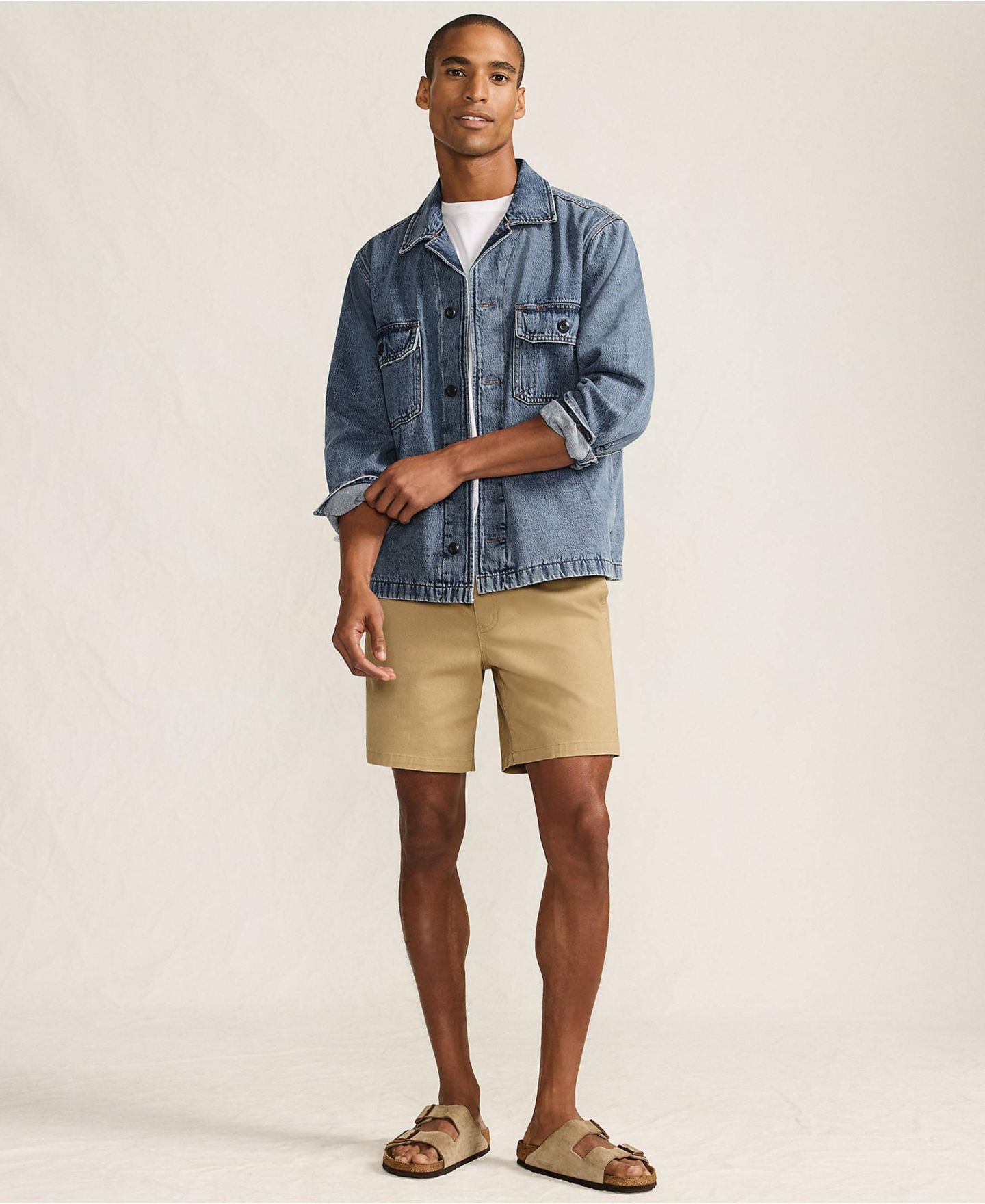 Мужская куртка Lands' End Denim Utility Shirt Jacket, цвет: Каменный варёный — фото 4