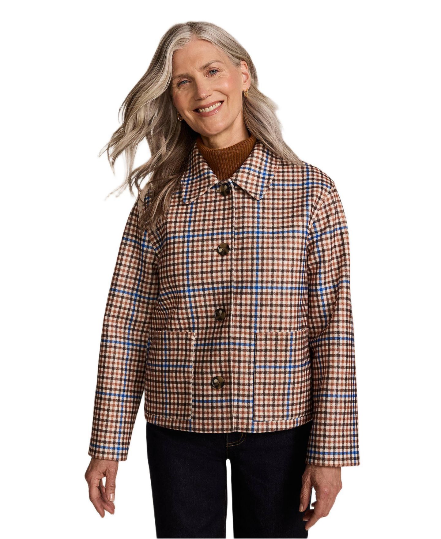 Женская куртка Lands' End Heritage Brushed Print Shirt Jacket, цвет: Слоновая кость латте клетчатый — фото 1