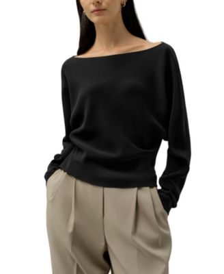 Women's Long Sleeve Gathered Silk Top