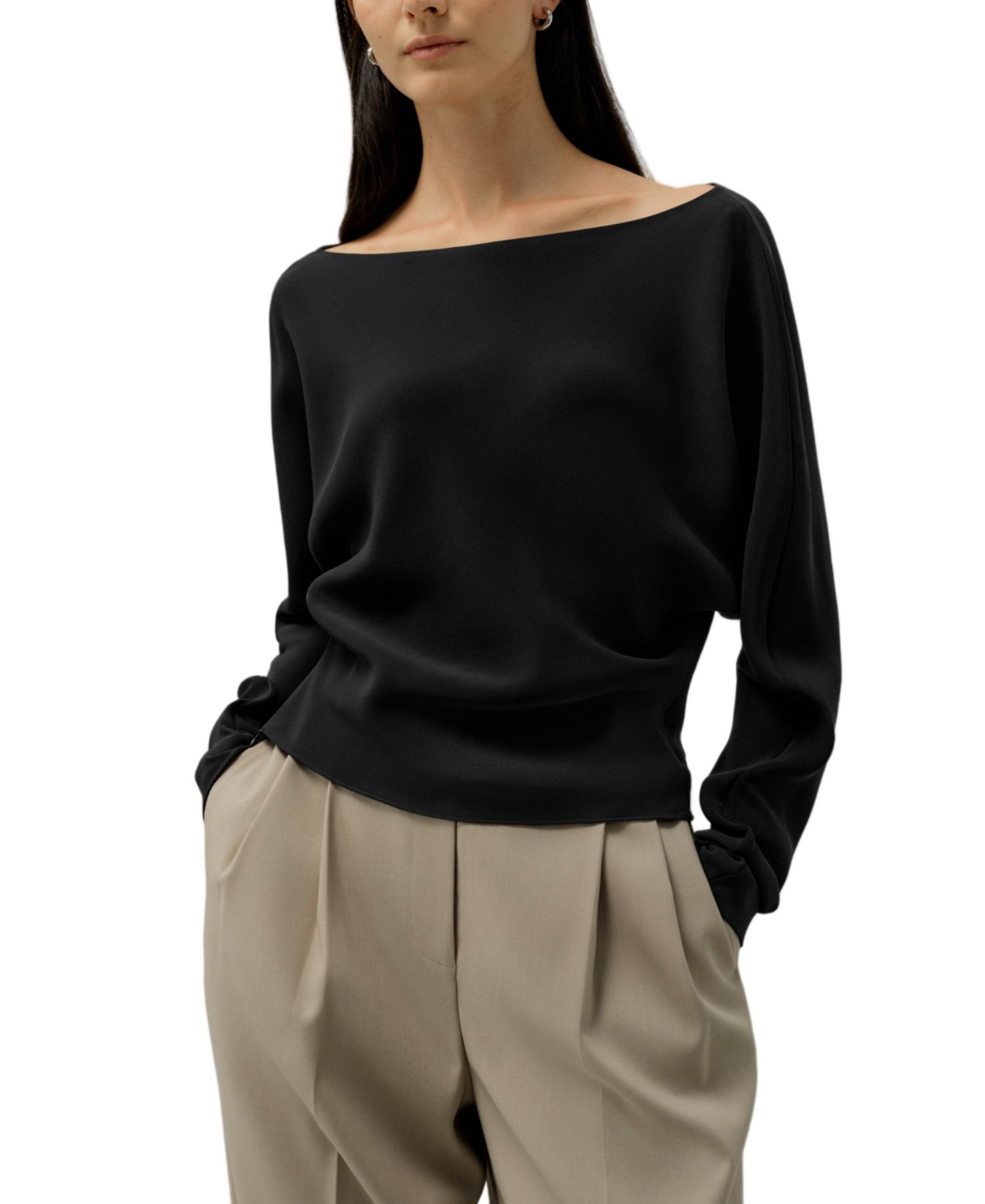 Women's Long Sleeve Gathered Silk Top