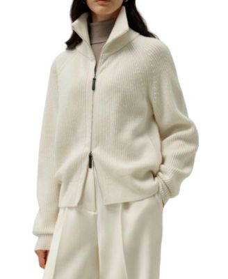 Women's Ribbed-knit Turtleneck Zip Cardigan