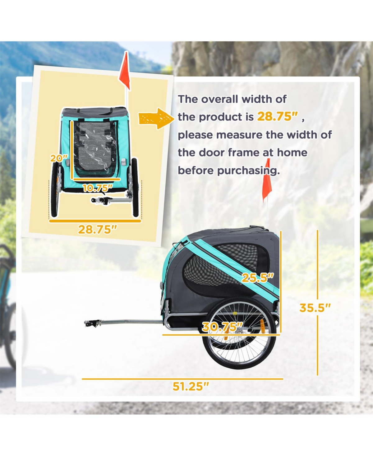 Aostirmotor Dog Stroller Bicycle Carrier with 2 Wheels in Green