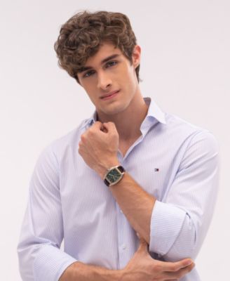 Men's Multifunction Dark Brown Leather Bracelet Watch, 36mm