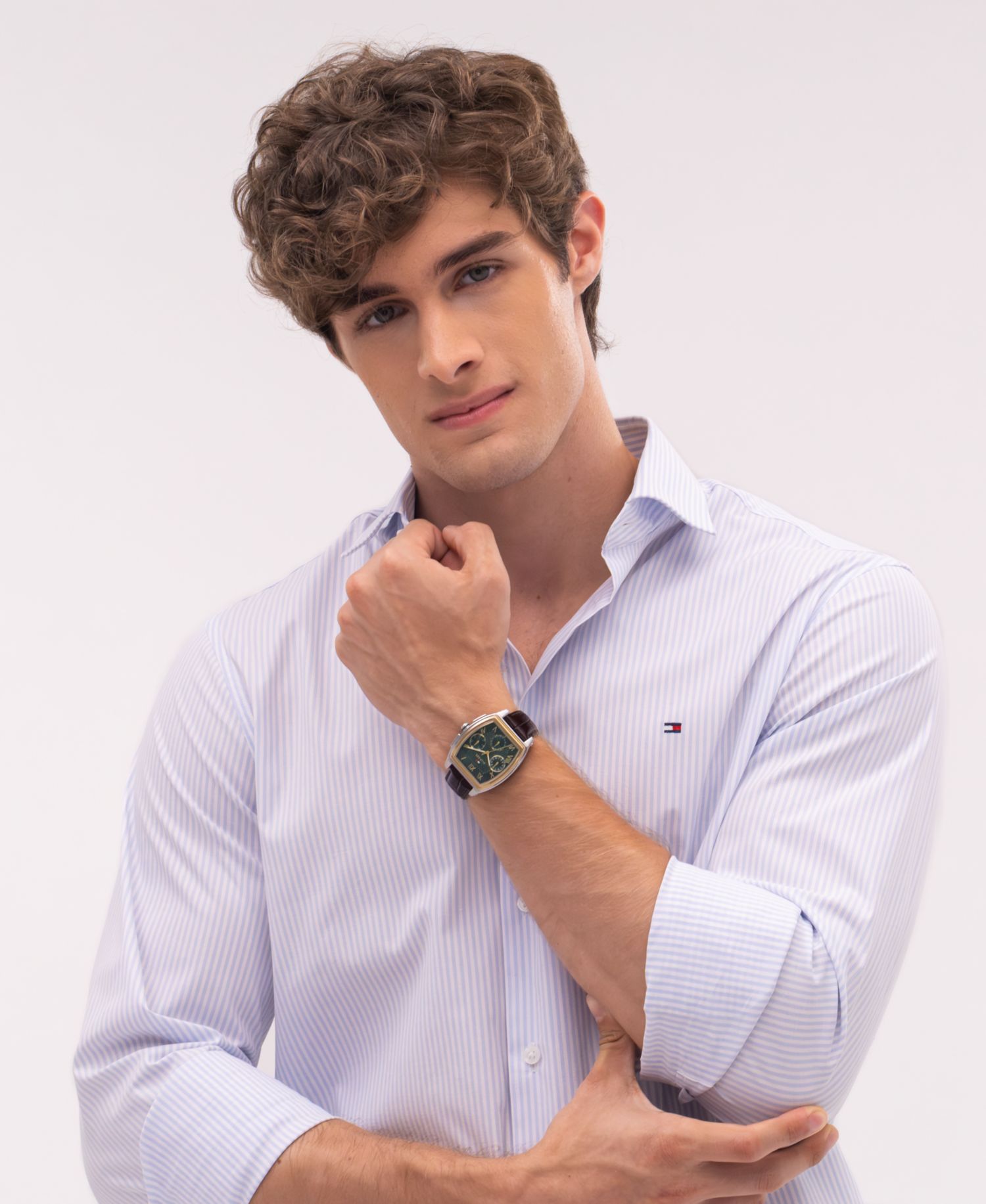 Men's Multifunction Dark Brown Leather Bracelet Watch, 36mm