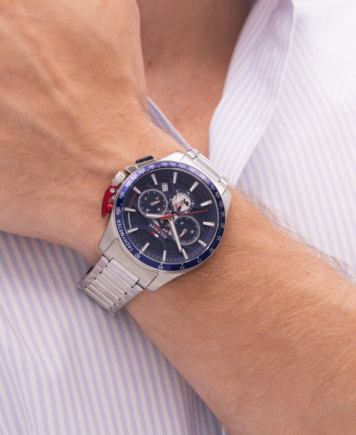 Мужские часы Tommy Hilfiger Chronograph Silver Tone Stainless Steel Bracelet Watch, 44mm — фото 5