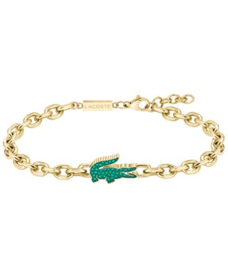 Men's Arthor Green Crystal Silver-Tone Crocodile Bracelet