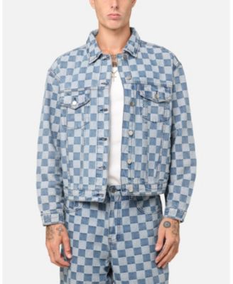 Men's Checker Board Trucker Jacket Blue
