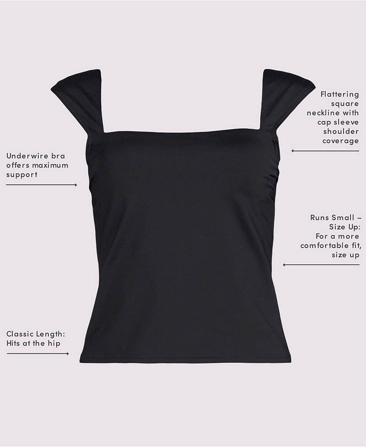 Lands' End Women's D-Cup Square Neck Underwire Tankini Top