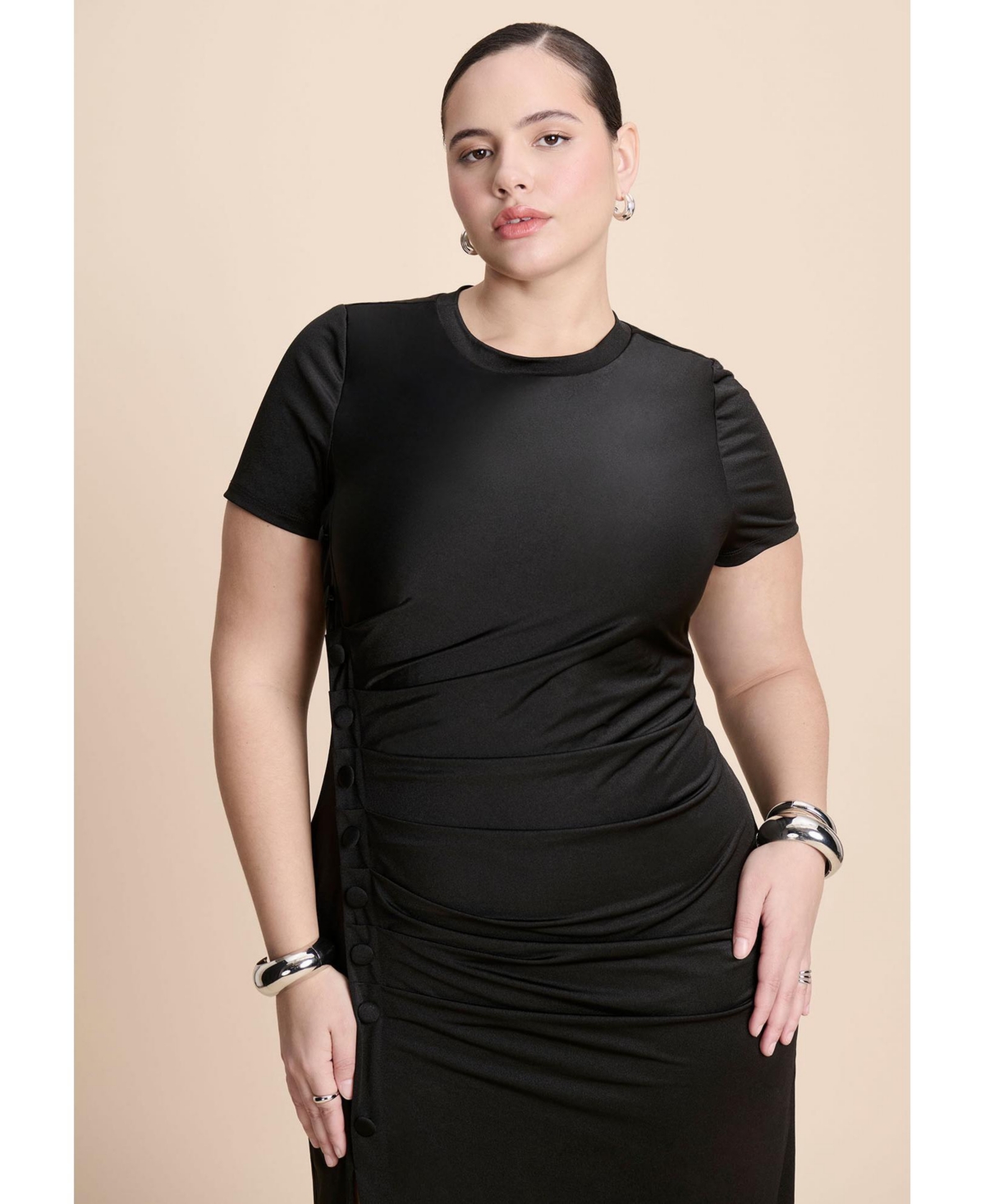 Eloquii Women's Slinky Dress W Buttons