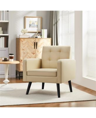 Modern Faux Leather Arm Chair Tufted Accent Chair