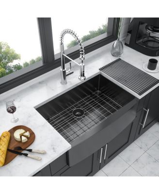 30x21x10inch Gunmetal Black Farmhouse Kitchen Sink Stainless Steel Apron Front 16 Gauge