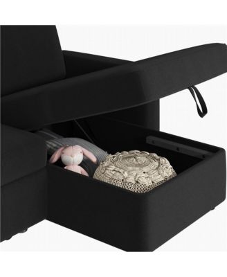 L-Shaped Reversible Sleeper Sectional Sofa with Chaise & USB & Type-C Ports Dark Gray