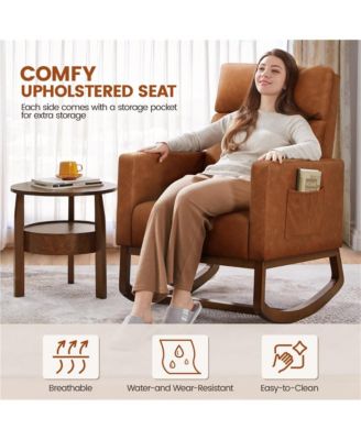 Faux Leather Upholstered Rocking Chair High Back Armchair