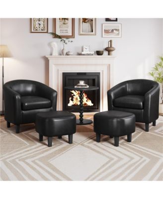 Contemporary Faux Leather Club Chair and Ottoman Set
