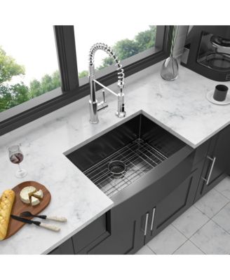 24x21x10inch Gunmetal Black Farmhouse Kitchen Sink Stainless Steel Apron Front 16 Gauge