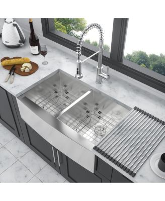 33x20x9inch Stainless Steel Farmhouse Kitchen Sink Double Bowl Apron Front 16 Gauge