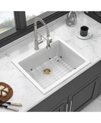 huluwat White Quartz Composite Kitchen Sink Drop In Single Bowl Granite