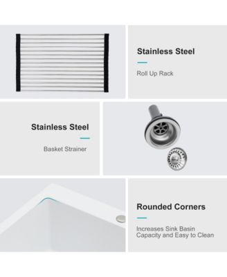 huluwat White Quartz Composite Kitchen Sink Drop In Single Bowl Granite