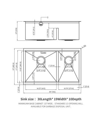 30x19x10inch Double Bowl Undermount Kitchen Sink 16 Gauge 60 and 40 Split 10 Deep Basins
