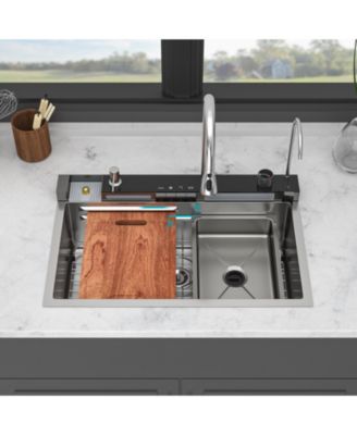 30x19x9inch Multifunction Single Bowl 16 Gauge T304 Stainless Steel Ledge Workstation Smart Top Mount Waterfall Kitchen Sink