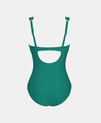 Women's V-Neck One-Piece Swimsuit with Adjustable Straps and Back Hook