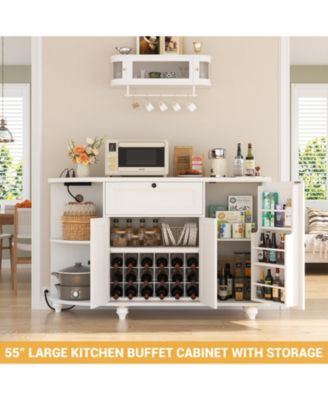 Kitchen Sideboard Buffet Cabinet with Drawer & Cabinets, 55'' Coffee Bar with Power Outlets & Wine Rack