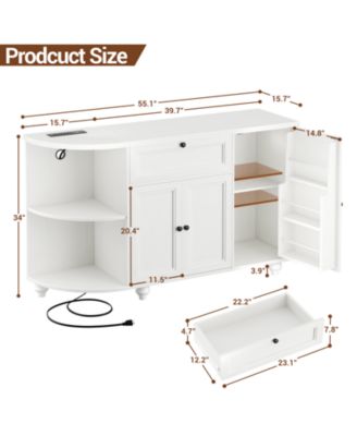 Kitchen Sideboard Buffet Cabinet with Drawer & Cabinets, 55'' Coffee Bar with Power Outlets & Wine Rack