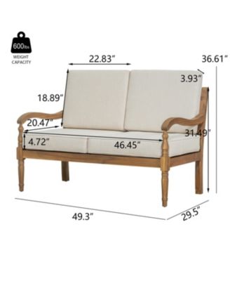 Mondawe Outdoor Acacia Wood Loveseat With Cushions, Natural Finish With Beige Fabric