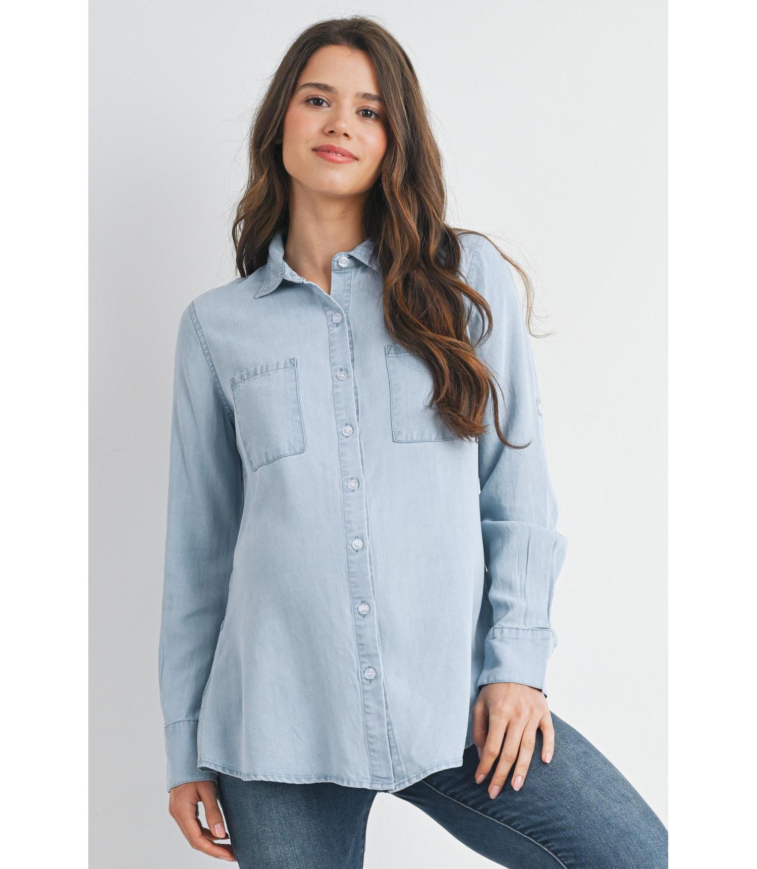 Maternity Button Down Long Sleeve Nursing Shirt