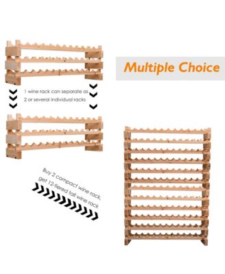 72 Bottle Stackable Modular 6 Row Home Wood Wine Storage Rack