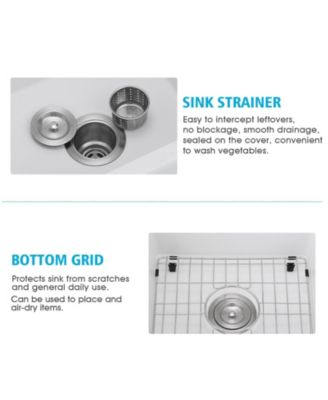 18x16inch Quartz Undermount Bar Sink with Grid and Strainer Heat Stain Resistant