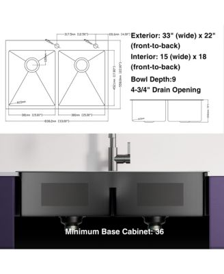 33x22x9inch Gunmetal Black Kitchen Sink Topmount Double Bowl Stainless Steel with Faucet