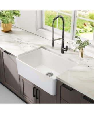 24x16inch White Fireclay Farmhouse Sink Apron Front Porcelain Ceramic Single Basin